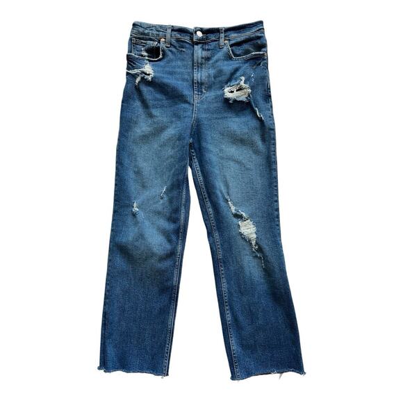 Free People Jeans Womens 30 Distressed Raw Hem Ankle Crop Straight Festival Boho - Picture 1 of 11